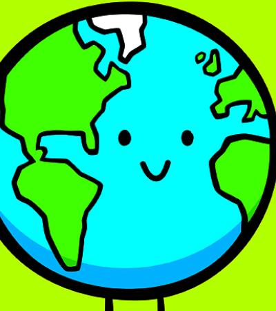 green cartoon globe smiling