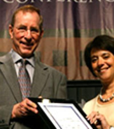 Barbara Ungar accepting the first annual Jaffarian Award from Tom Phelps, Director, Division of Public Programs, National Endowment for the Humanities.