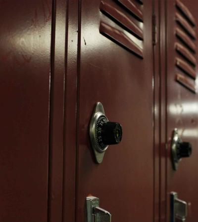 A row of red lockers 