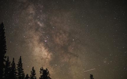 Photograph of night sky lit up with stars.