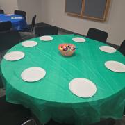 Table setup for the pom pom pass game