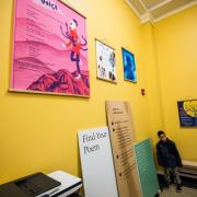 Wall with poems at the opening reception