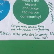 Image of table runner after event with people's writing all over it