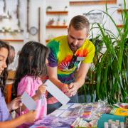 Photograph of kids coloring 