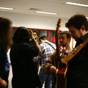 Performers preparing to go on stage