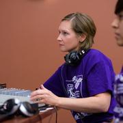 Staff manning the soundboard at NASA downlink