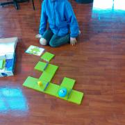 Boy posing with the finished maze