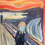 Edvard Munch's "The Scream" wearing a face mask.