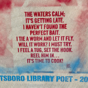 Photograph of a poem painted on the sidewalk. Pottsboro Library Poet - 2023.