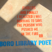 Photograph of a poem painted on the sidewalk. Pottsboro Library Poet - 2023.