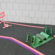 Mini golf course on library floor