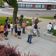 Shot of walking tour group