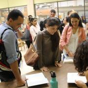 People gathered to get book signed