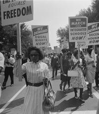 Civil rights supporters carrying placards at the March on Washington, D.C., Aug. 28, 1963  (Library of Congress)