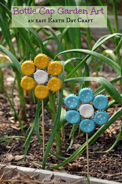 Bottle cap garden art