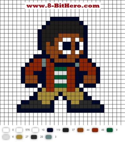 Perler bead design of Lucas from Stranger Things, from 8-BitHero.com