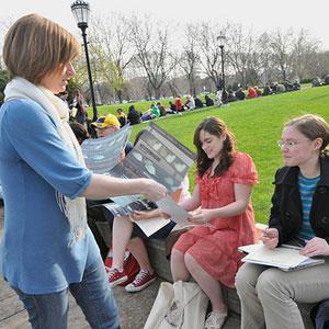 I handed out free posters promoting our Neverwhere selection this past spring, as people waited to get into Rockefeller Chapel to see Neil Gaiman.